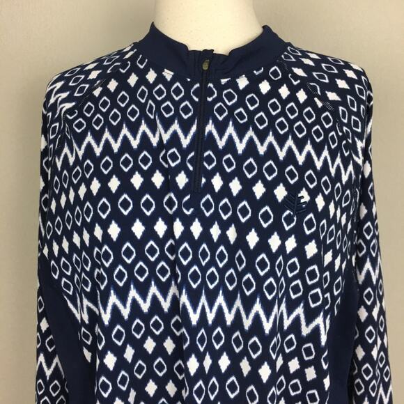 Coolibar Navy Print Sun Protection Long sleeve  Quarter Zip XXL - Picture 3 of 8